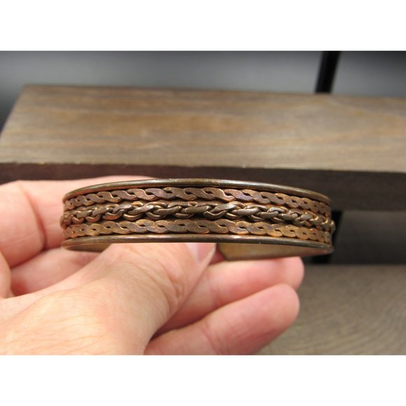 6.5" Copper Rustic Braided Cuff Bracelet Vintage Elegant Beautiful Everyday - Picture 3 of 6